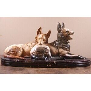 German Shepherd Dog French Plaster Chalk Sculpture Figurine, vintage
